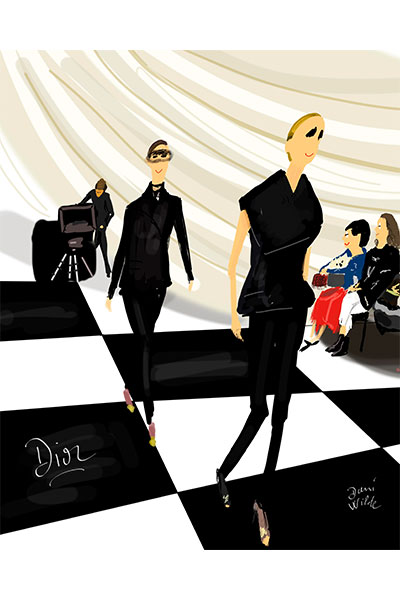 ilustración moda Dani Wilde desfile Dior Paris