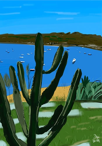 ilustración paisaje playa cactus Dani Wilde