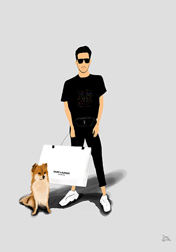 ilustración personalizada Adrian con su perro
