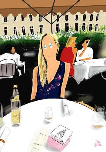 retrato ilustrado chica Paris cafe