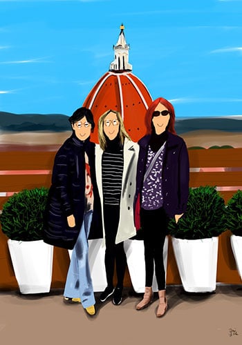 ilustración personalizada retrato de 3 amigas