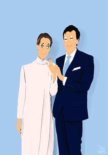 retrato ilustrado personalizado  pareja que se casa