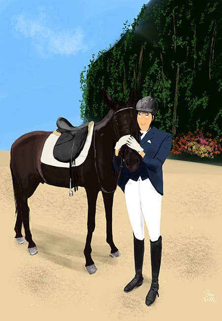 retrato ilustrado chica con caballo