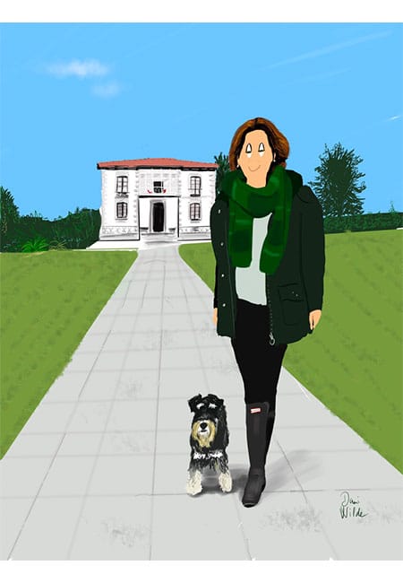 retrato ilustrado personalizado  mujer con su perro