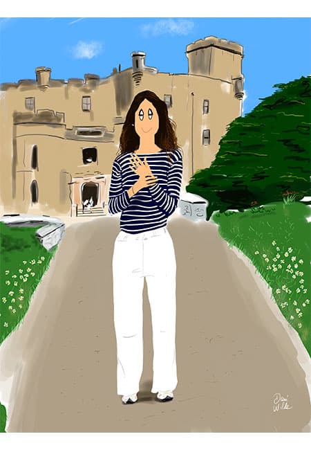 ilustración personalizada chica delante de castillo
